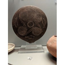 Cycladic ceramic frying pan with sun wheel and sea symbols